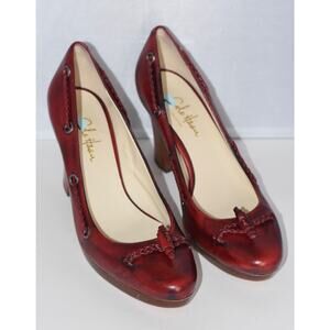 Cole Haan Red & Black Marble Leather Platform Block Heel Pump Size 9B